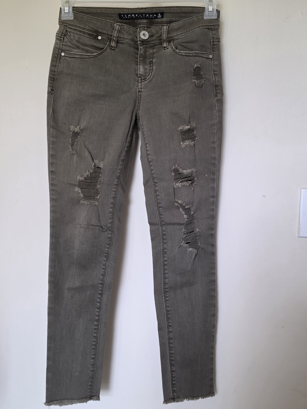 Tinseltown Lane Bryant Olive Ripped Skinny Jeans